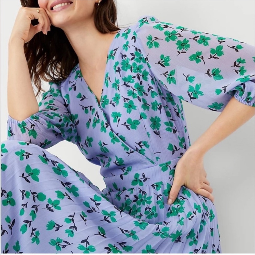 Ann Taylor Lilac Floral Wrap Dress with Green Blooms